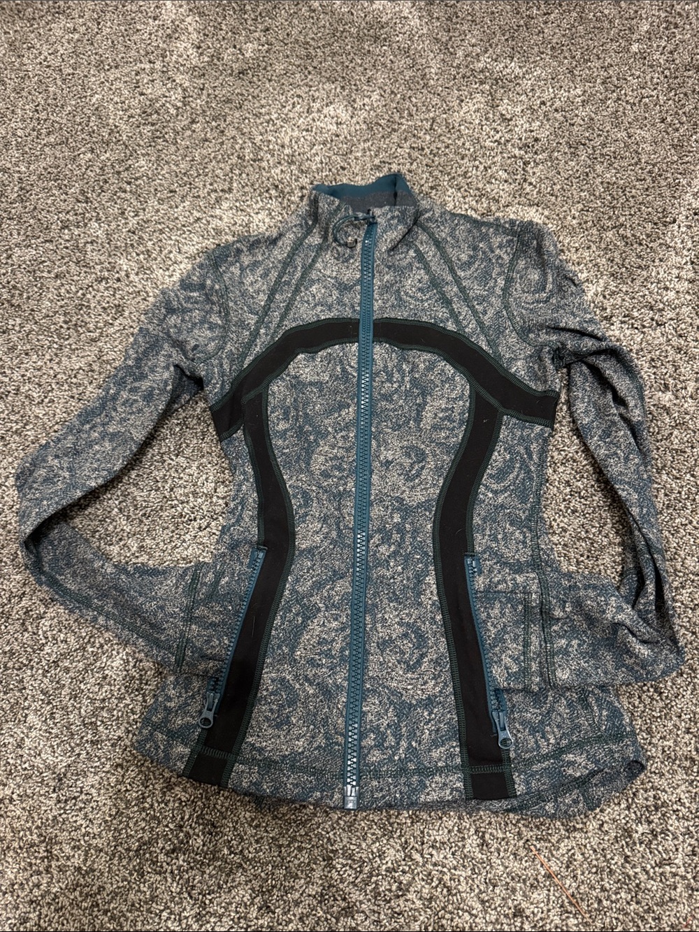 lululemon athletica Teal Marled Zip-Up Jacket with Black Panels